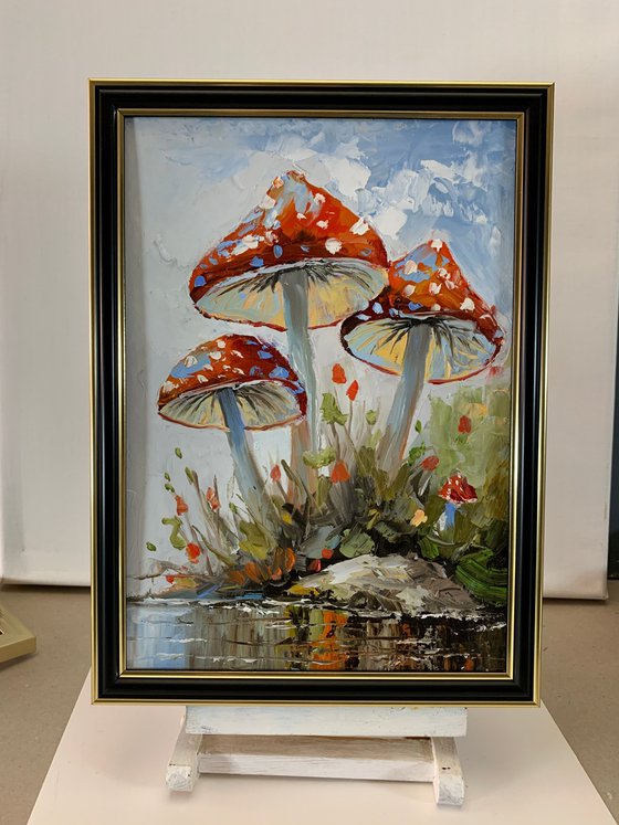 Fly agaric.Mushrooms landscape