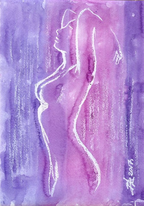 Nude on 	 lucid violaceous. 21X29.5cm by Vitaliy Koriakin