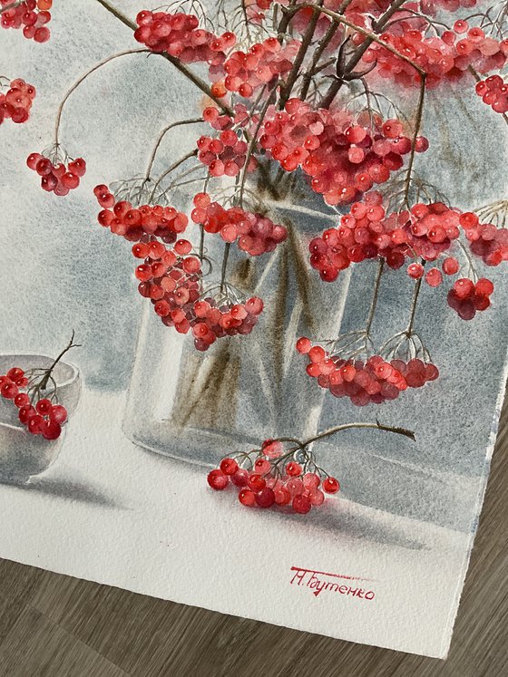 Red viburnum, original watercolour