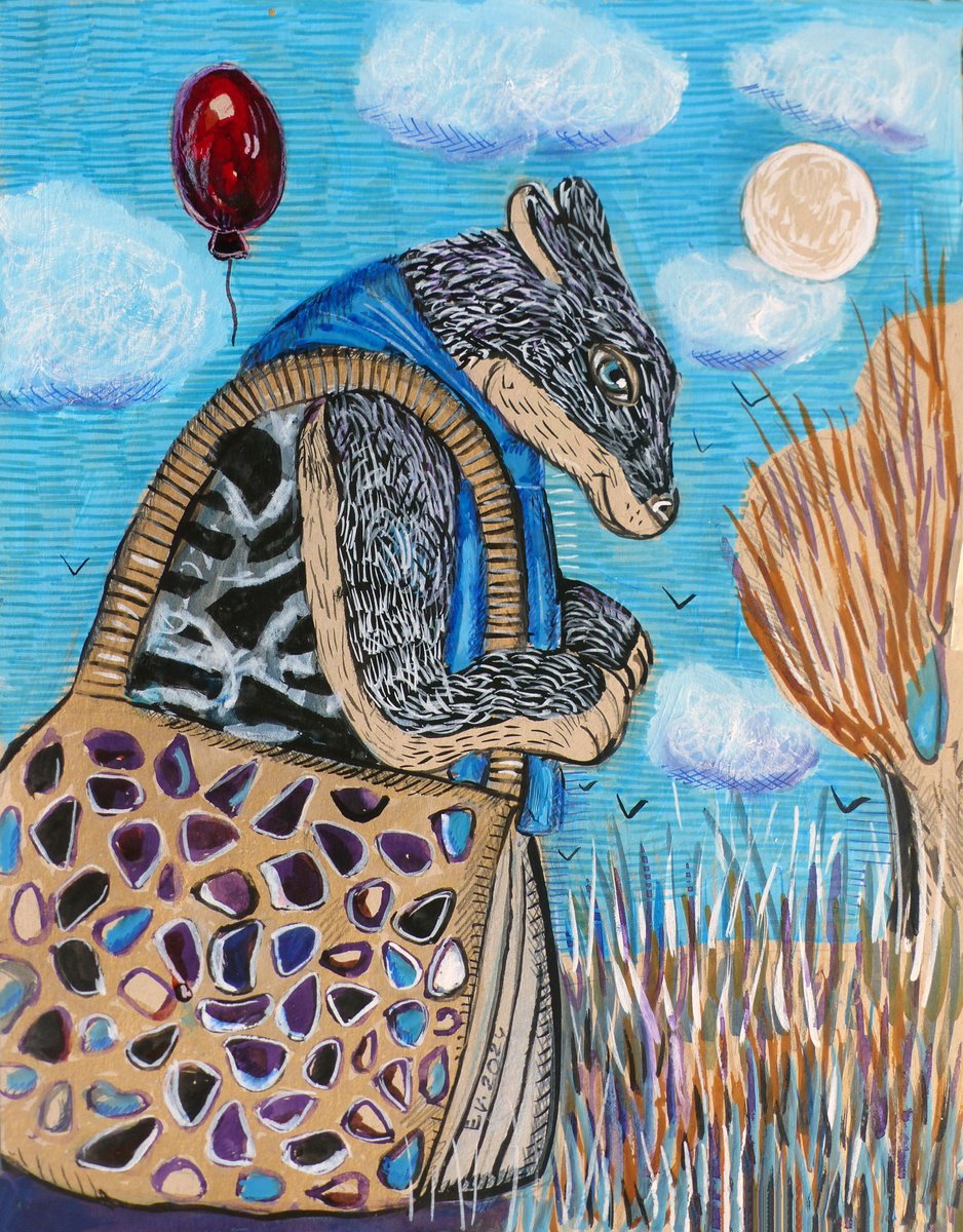 Surrealistic Animal Painting By Elizabeth Vlasova, 11 X 14, The Lonely Path, Original Artwork