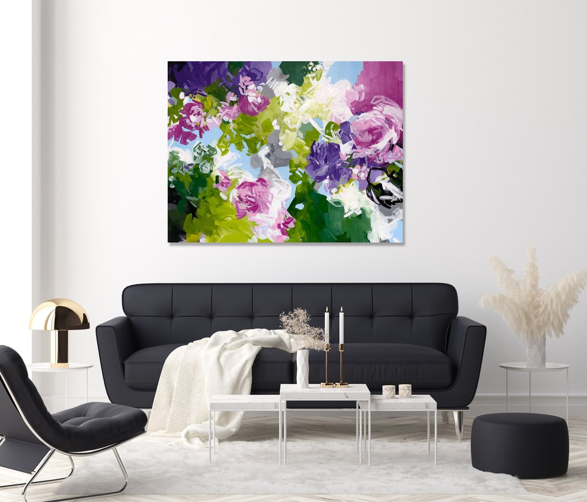 Abstract Botanical Acrylic Painting By Ines Khadraoui, 46 X 35, Magic Garden, Original Artwork