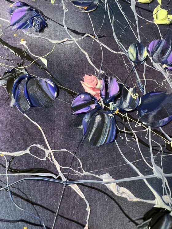 Acrylic floral painting on velvet „Fragile Roses in Velvet"