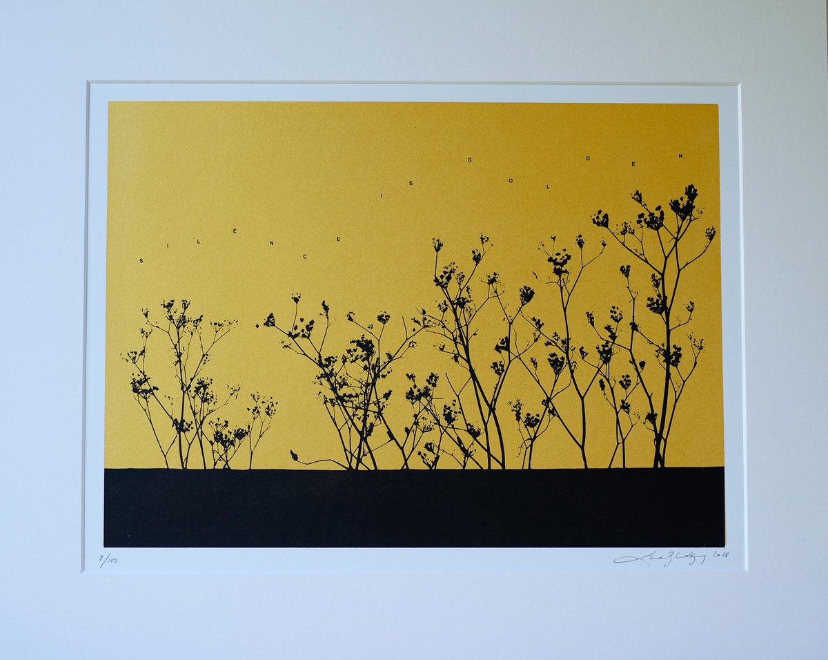 Botanical Screenprint By Lene Bladbjerg, 20 X 16", Silence Is Golden, Original Artwork
