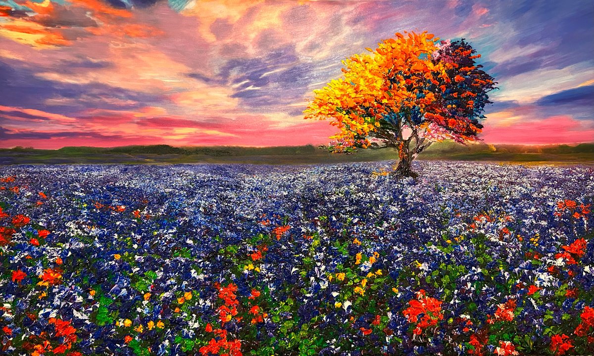 Impressionistic Landscape Oil Painting By Kenneth Halvorsen, 50 X 30", The Gathering, Original Artwork