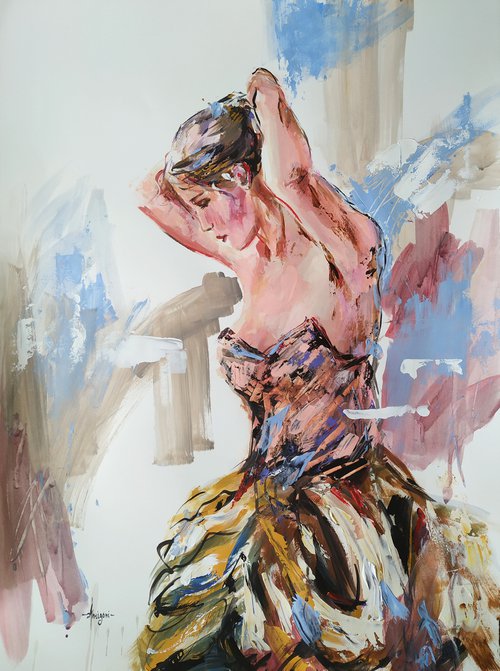 Sweet Surrender- woman Painting on Paper by Antigoni Tziora
