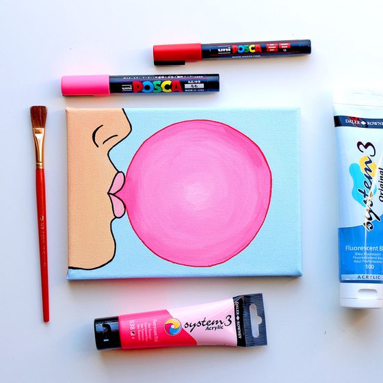 Bubble Gum Bubble Pop Art Painting On Miniature Canvas