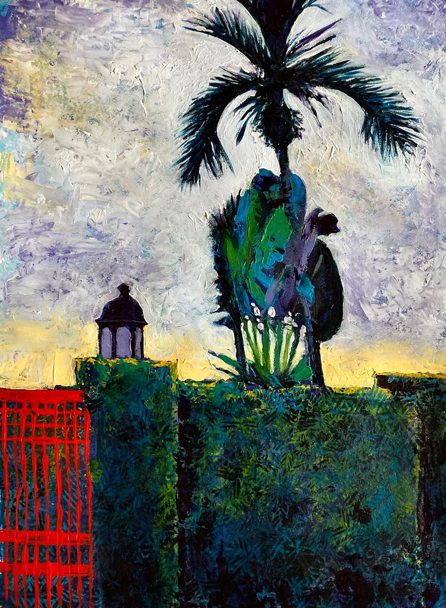 Impressionistic Landscape Acrylic Painting By John Cottee, 22 X 30, The Red Gate, Original Artwork