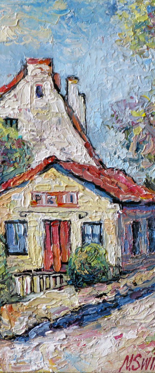 Road, two houses and spring. by Nikifor Swiristuhin