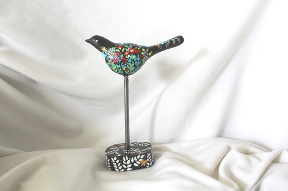 "Garden Paradise" - painted bird wood sculpture - one of a kind - gift