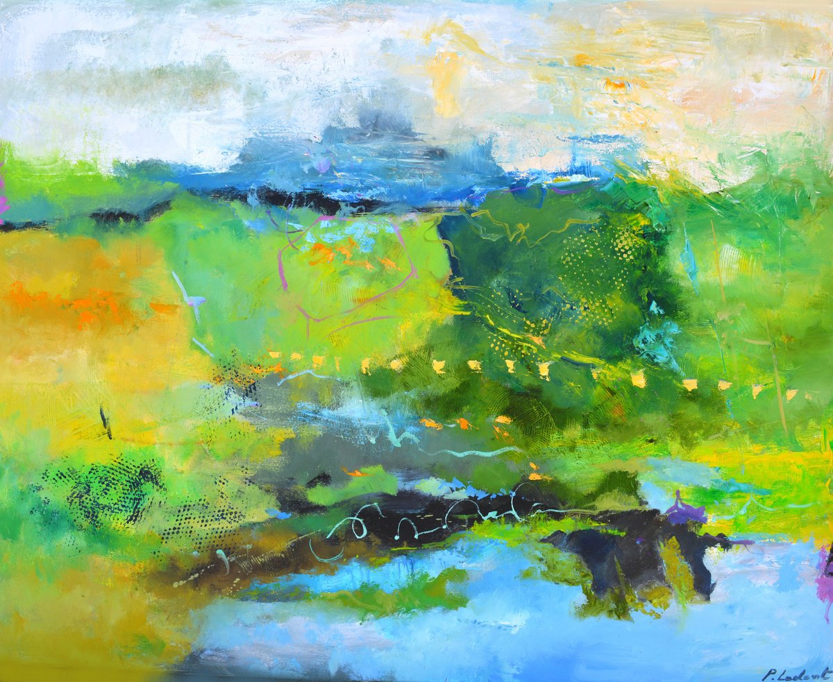 Abstract Oil Painting By Pol Henry Ledent, 39 X 31", Beneath A Shifting Sky, Original Artwork