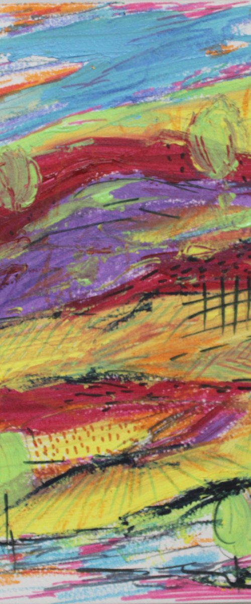 Rainbow landscape - mixed media painting - kids room art decor - whimsical artwork - abstract landscape by Vikashini Palanisamy