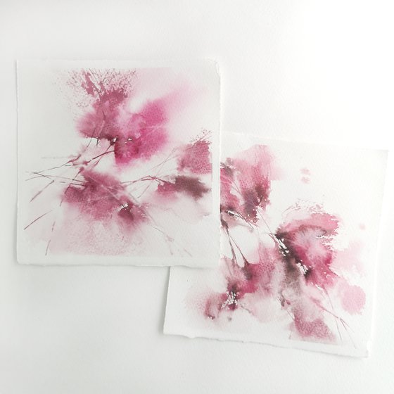 Watercolor flowers, diptych "Tune"