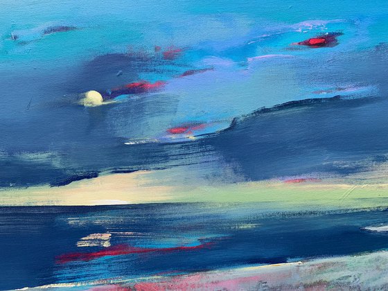 Bright landscape - "Summer blue evening" - Minimalistic seascape - blue sunset - 2022