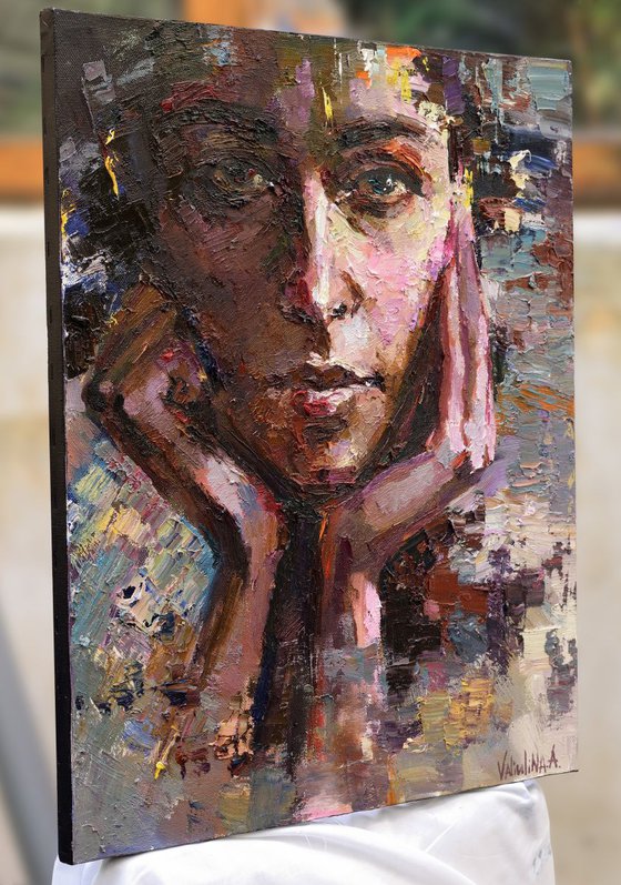 Abstract woman portrait painting #9, Free Shipping