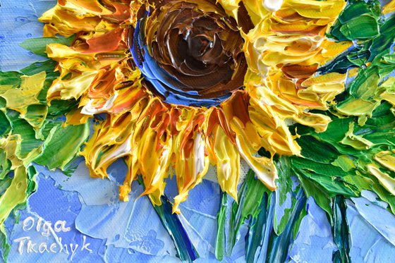 Sunflowers on blue II