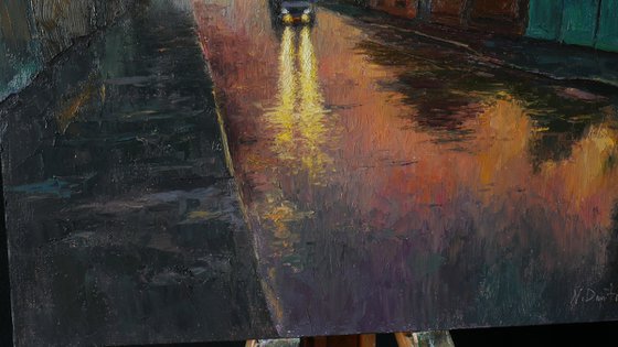 It Is Summer Warm Rain At Sunset - original oil painting