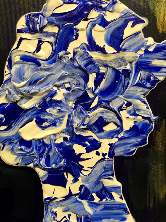 Queen # 81 on deep blue , white and ultramarine Marble Pattern  PAINTING INSPIRED BY QUEEN ELIZABETH PORTRAIT