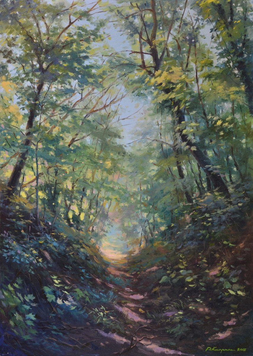 Impressionistic Landscape Oil Painting By Ruslan Kiprych, 20 X 28", Path, Original Artwork