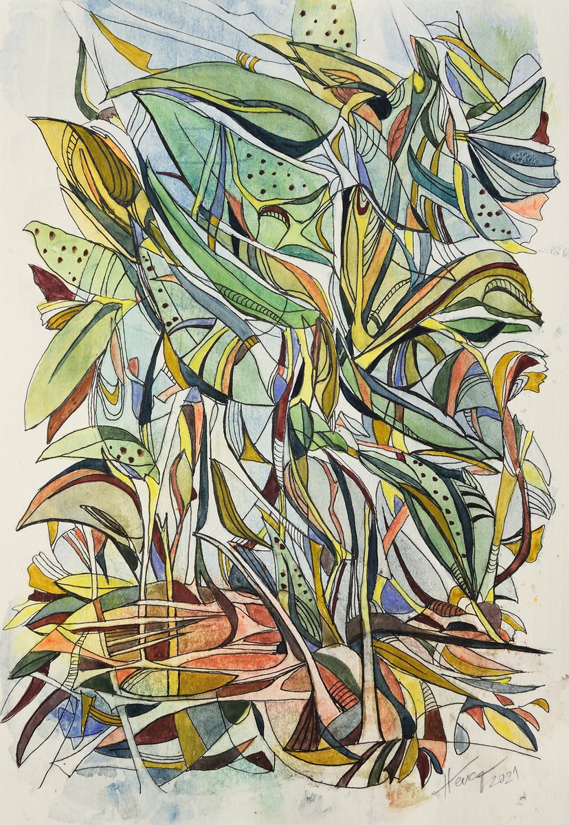 Organic Abstract Watercolour By Aniko Hencz, 8 X 11, Deep In The Jungle, Original Artwork