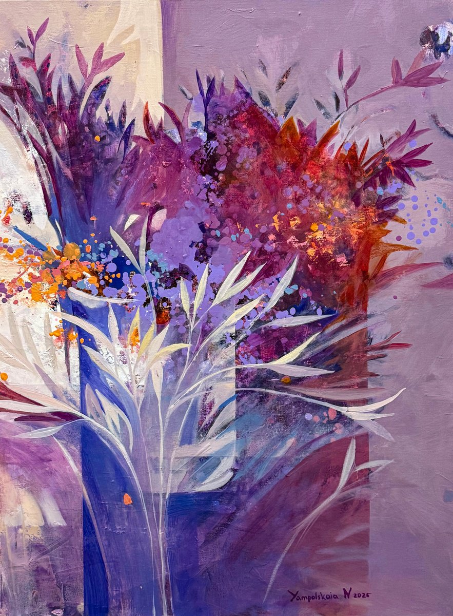 Abstract Botanical Oil Painting By Natalia Yampolskaia, 24 X 31", Harmony Of Autumn |, Original Artwork