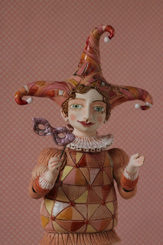 Incognito. Jester with a mask Wall sculpture by Elya Yalonetski,