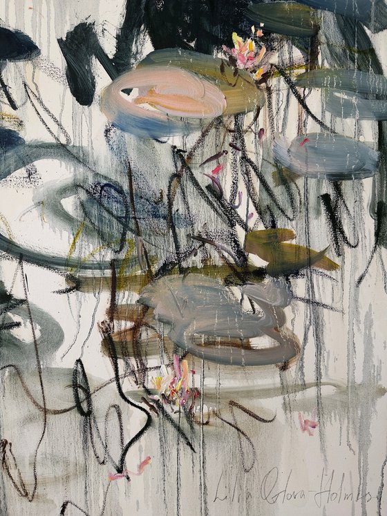 Water lilies. Spring pond.