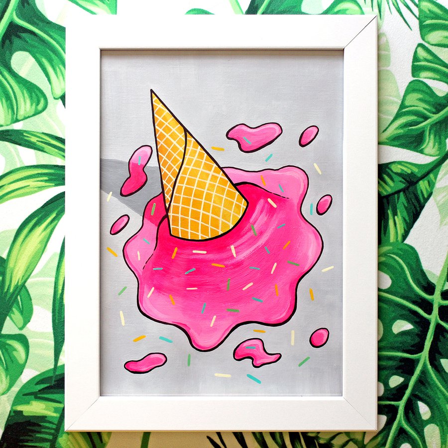 Dropped Ice Cream A4 Painting Acrylic painting by Ian Viggars | Artfinder