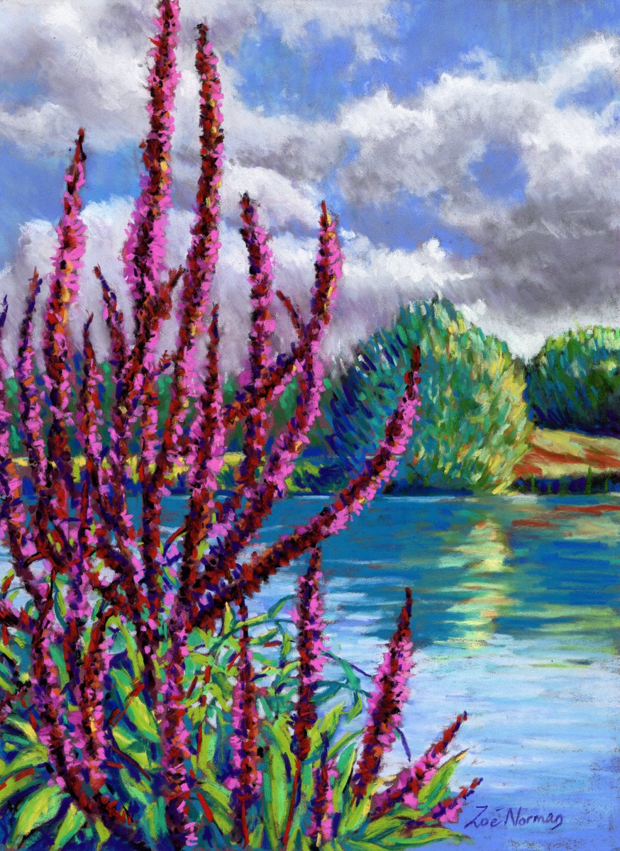 Impressionistic Pastel Drawing , Summer On The Norfolk Broads By Zoe Elizabeth Norman, 12 X 16, Artwork For Sale On Artfinder