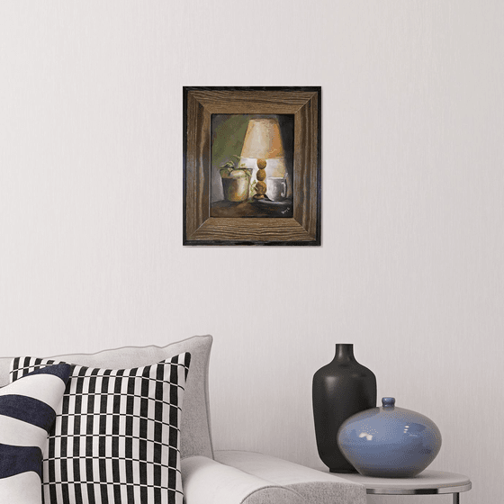 An original still life of a Lamp Original Oil painting Framed Studio Wall Decor Small Wall Area Decor