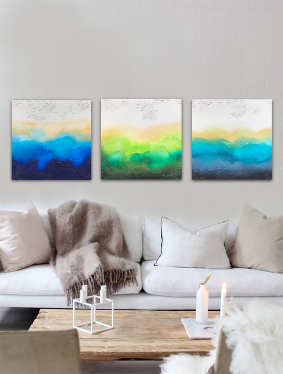 3 seascapes (3 artworks 40 x 40 cm and 3D) Dee Brown