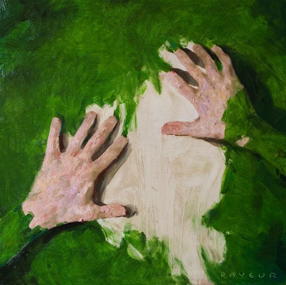 hands and green painting