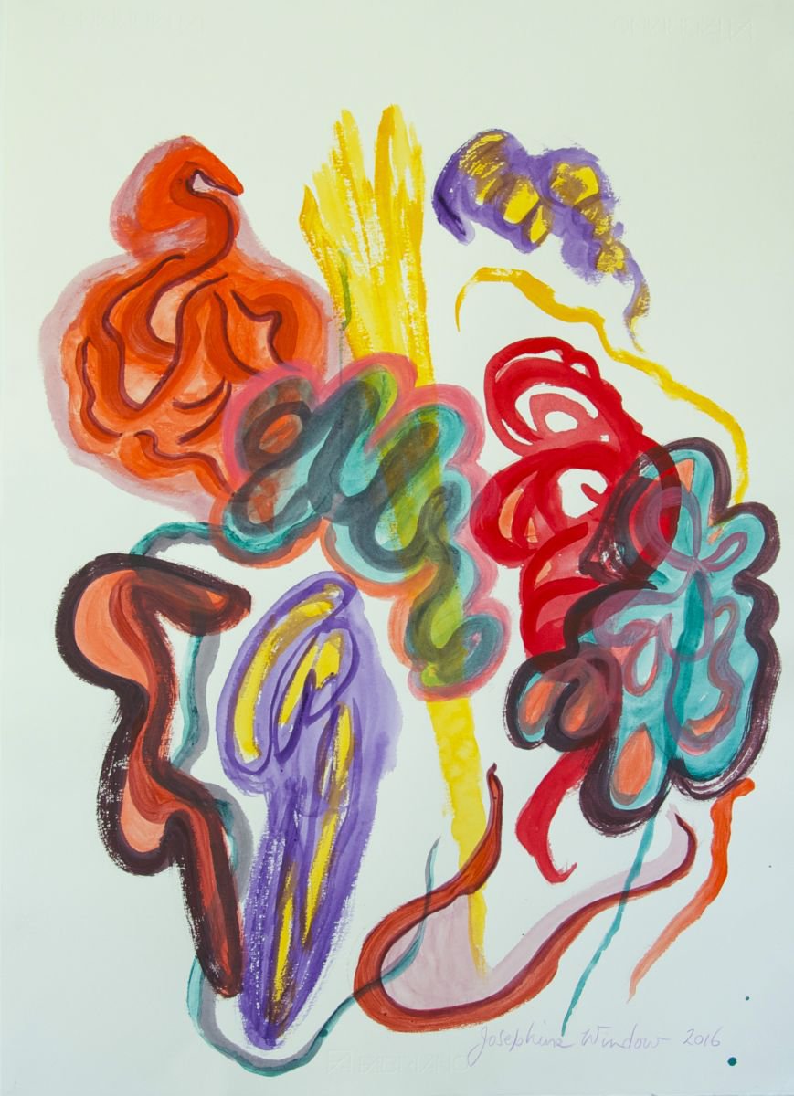 Organic Abstract Acrylic Painting By Josephine Window, 20 X 28", Organic Shapes 4, Original Artwork