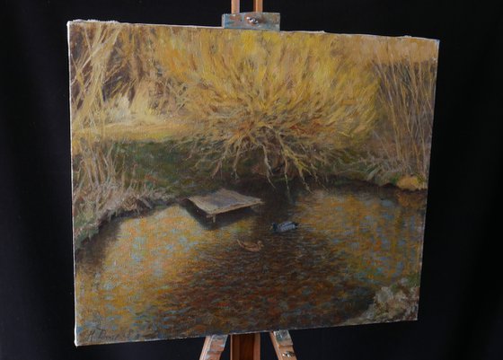 The Golden Evening - river sunset landscape painting