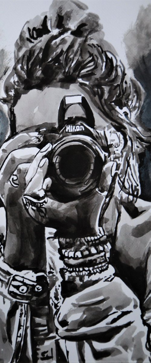 Girl with camera / 50 X 36 cm by Alexandra Djokic