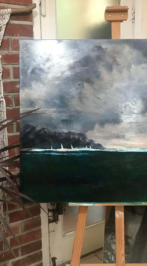 Yachts Approaching The Coast 4' by Maxine Anne  Martin