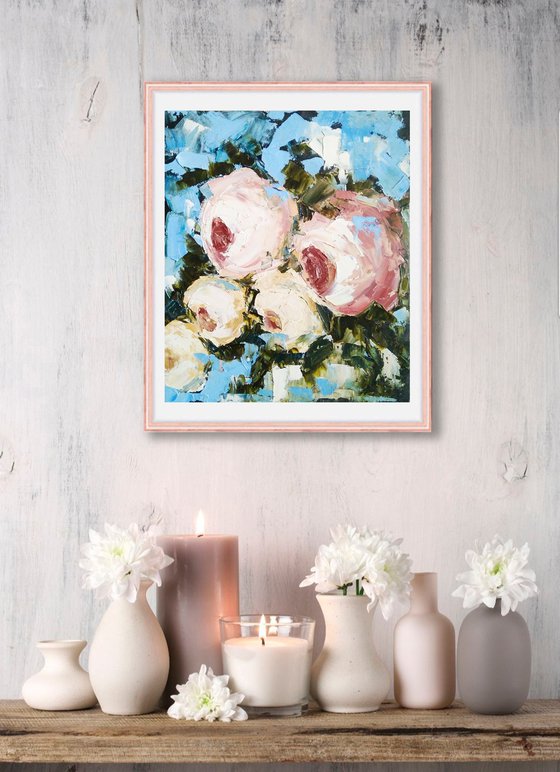 Roses blue background