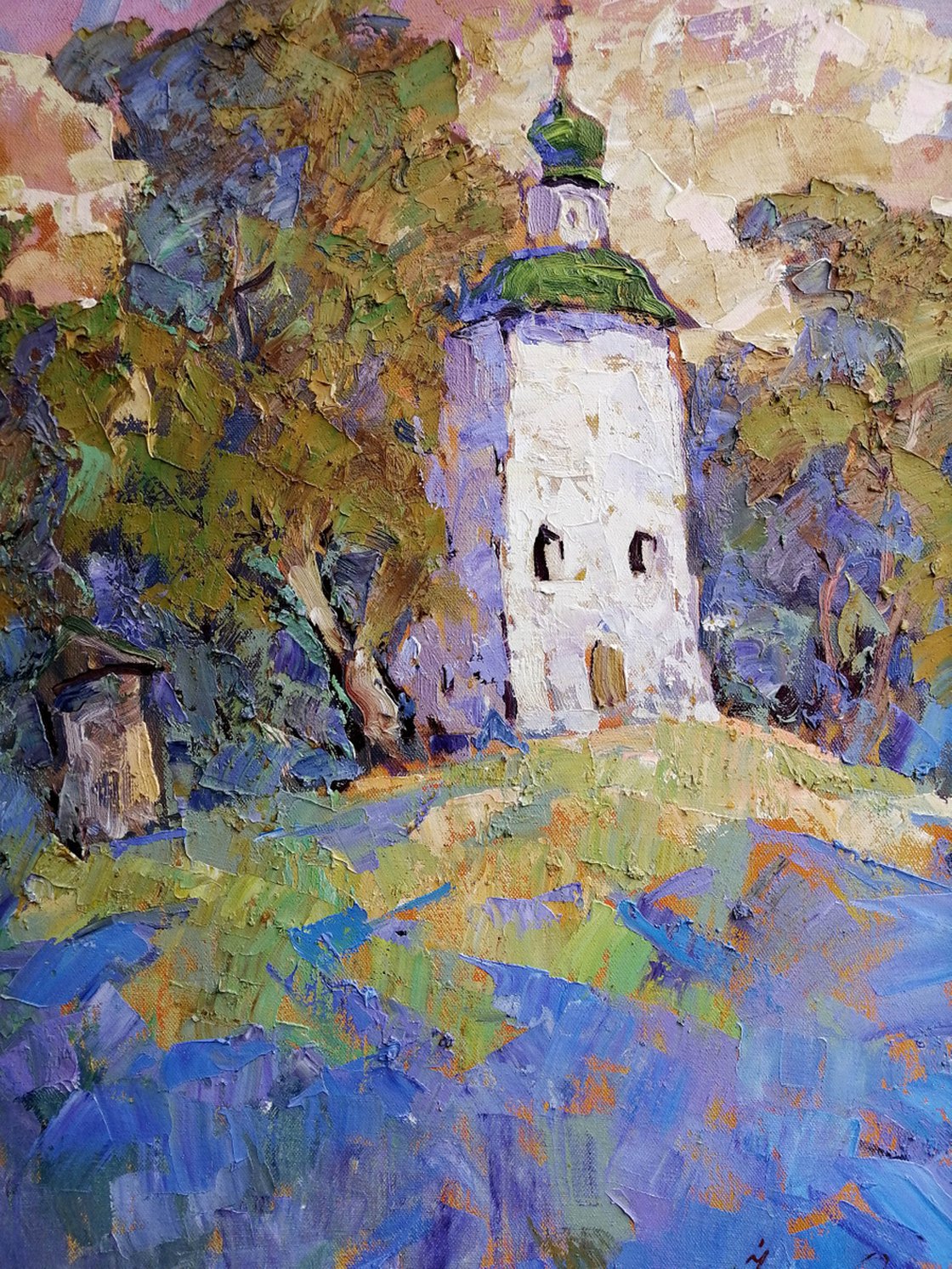 Oil painting Landscape with a church cheapest Kalenyuk Alex original picture painter sign