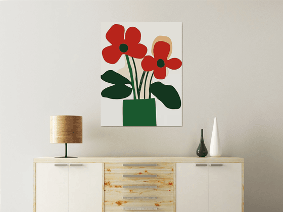 Red Flowers in Green Vase