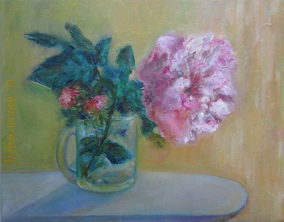 Oil Painting A Peony in a Glass /Oil Vibrant Floral not Abstract Small Giftidea Graduation gift Loved ones Homestyle Kitchen design Creative Aesthetic Familyfirst Classical Fine Art