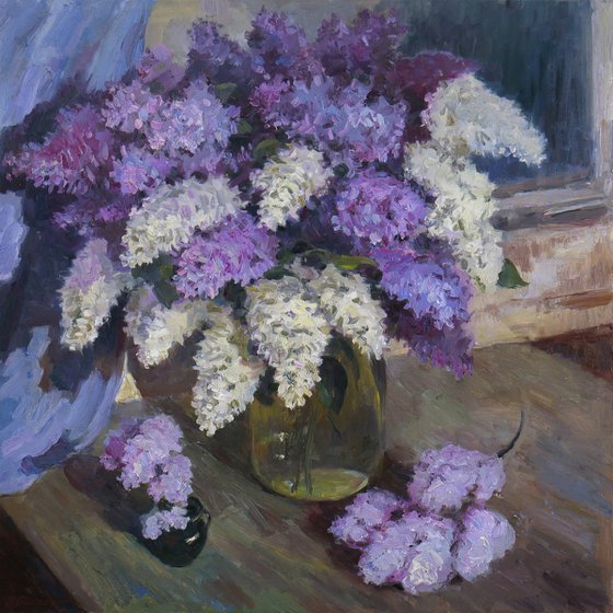 The Night Lilacs - Lilac painting