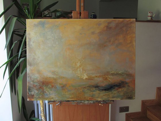 Golden Seas. Abstract Seascape. Ready to hang 18x24 inches.