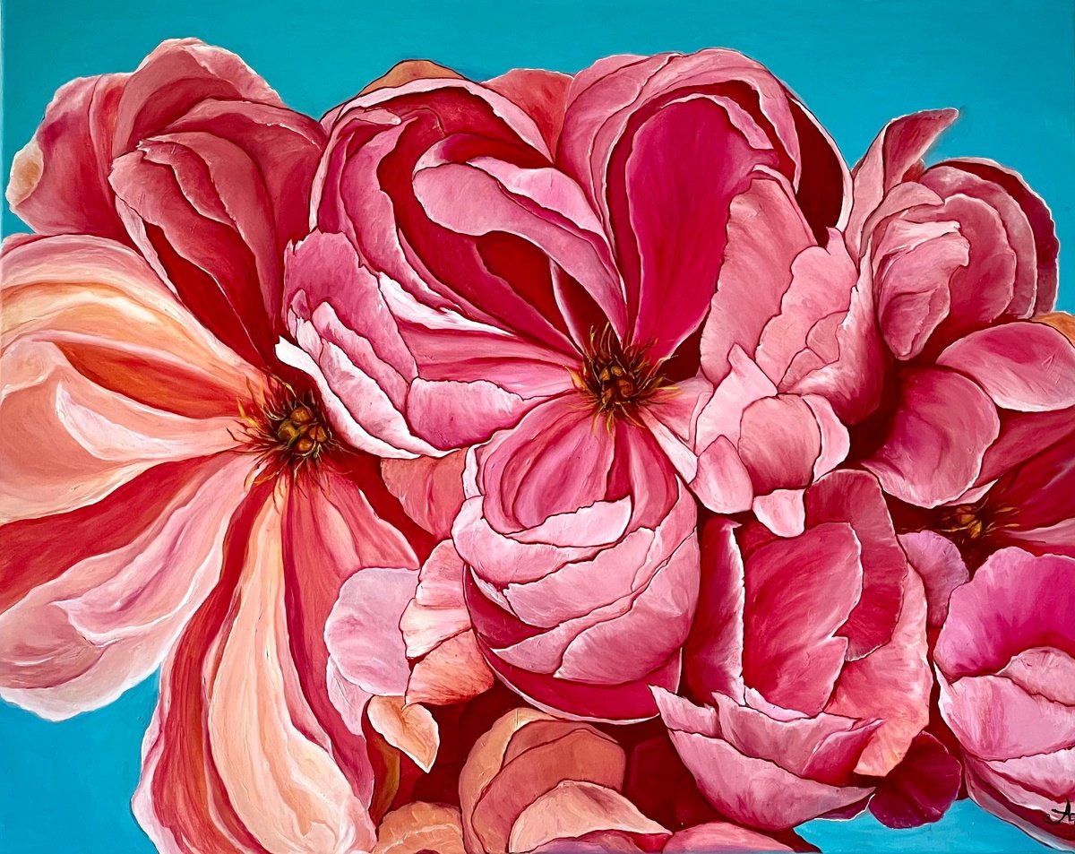 Expressive Botanical Oil Painting By Anastasiia Novitskaya, 39 X 31, Brightness, Original Artwork