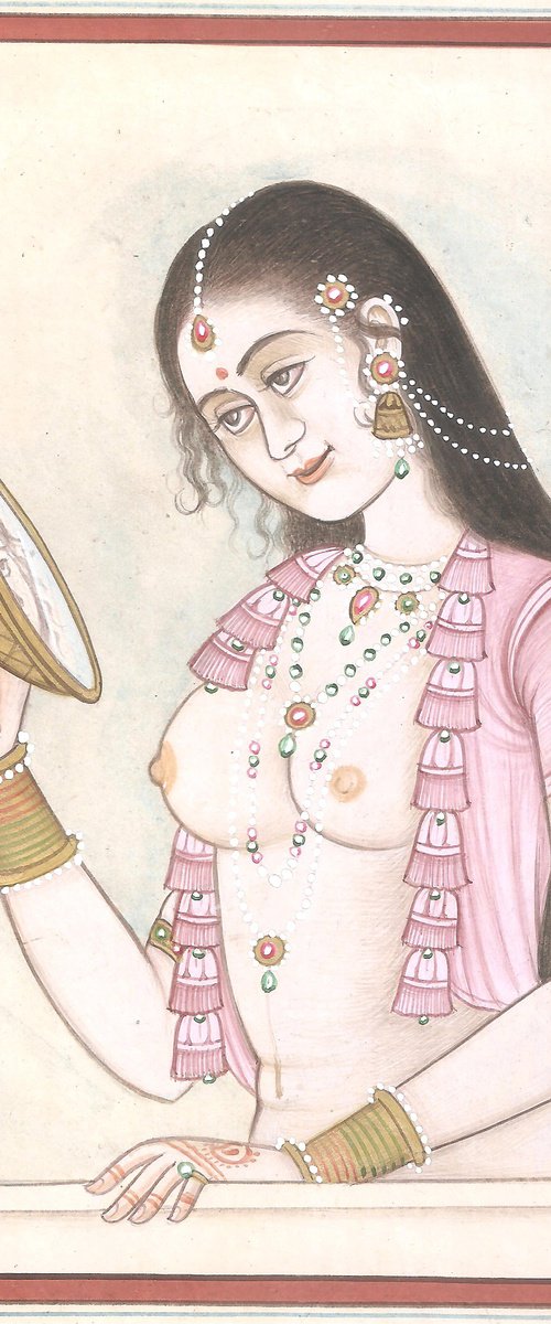 Original Indian Miniature Lady Portrait by Mukesh Swami