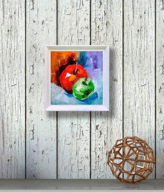Apple Painting Original Art Couple Fruits Still Life Artwork Red Apples Wall Art