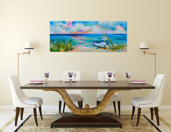 Boat and Seagulls on Seashore