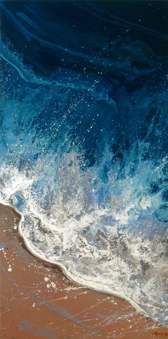 46.8" Seascape "Evening Waves" LARGE Painting  60 x 119 cm