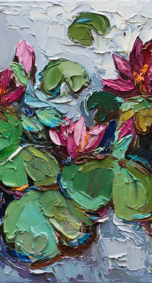 Pink water lilies #2 Original Oil painting by Anastasiia Valiulina