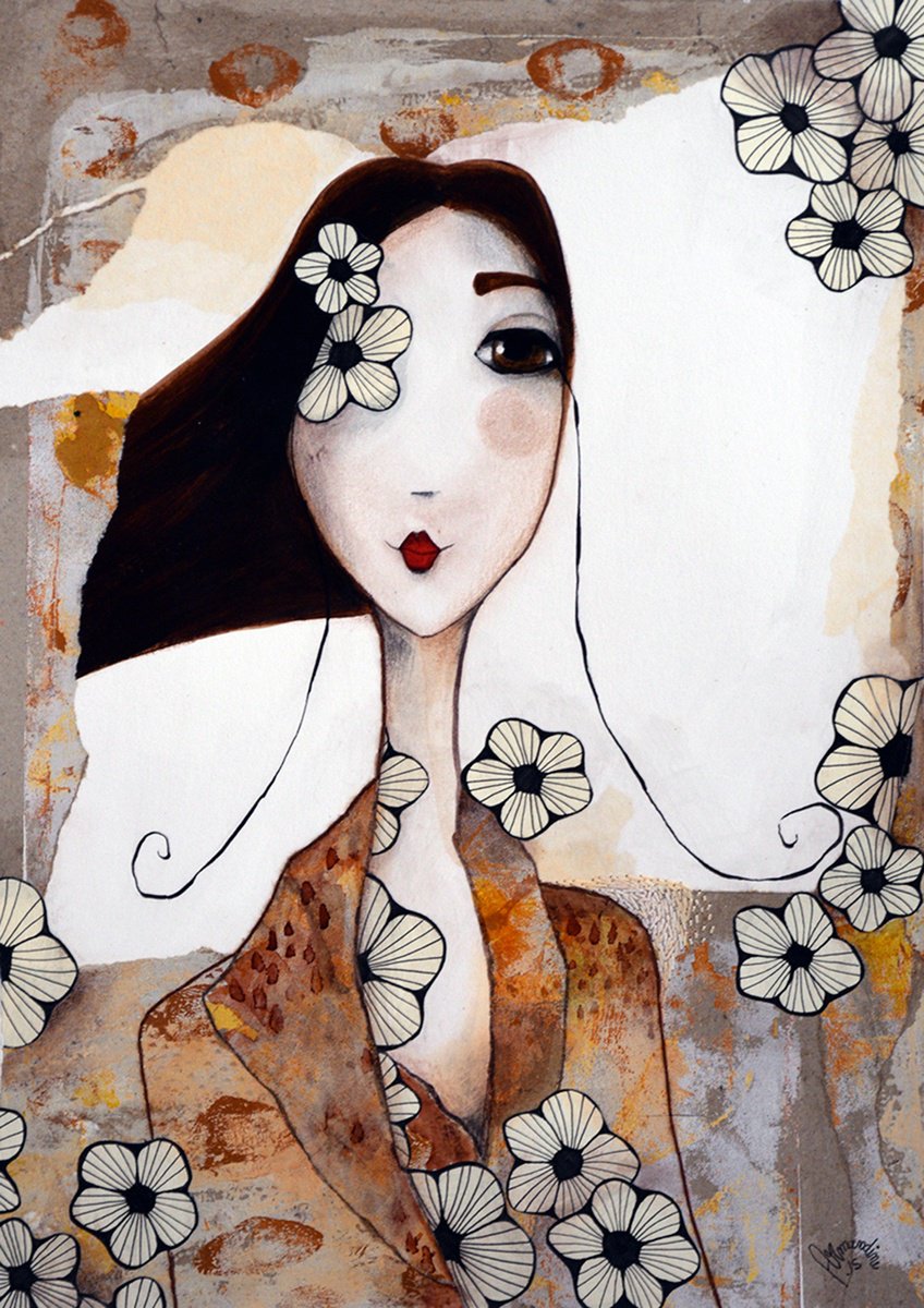 Expressive Portrait Painting By Armandine Js, 12 X 17, Florvirino 7, Original Artwork