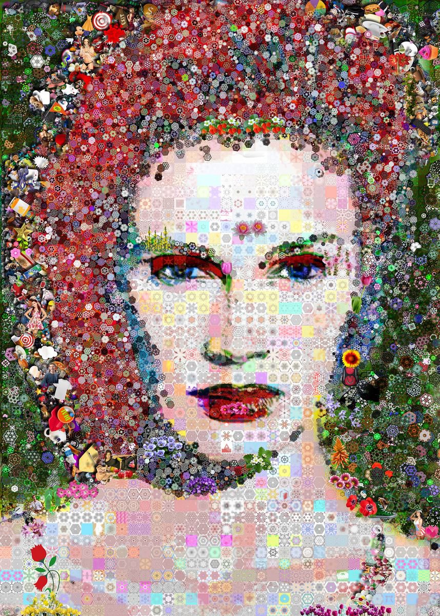 Portrait Collage By John Lijo Bluefish, 42 X 60, Young & Beautiful Collage, Original Artwork