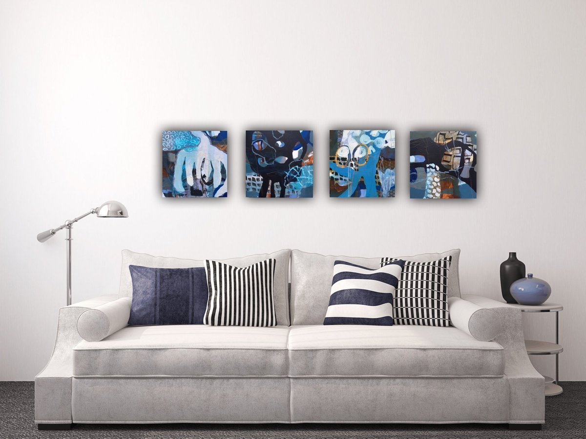 Organic Abstract Painting By Marita Tobner, 12 X 12", Zitronenpflucker, Original Artwork